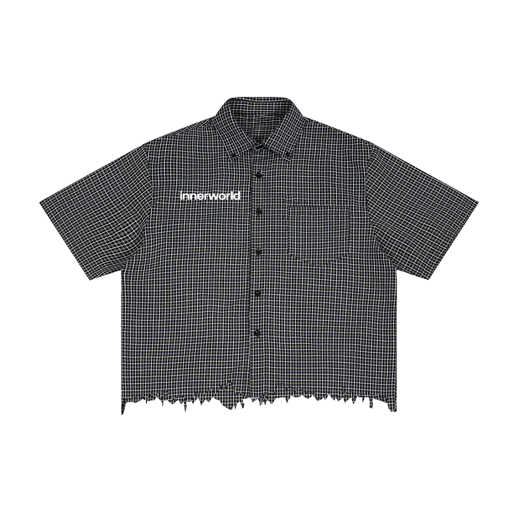 innerworld distressed plaid boxy tee