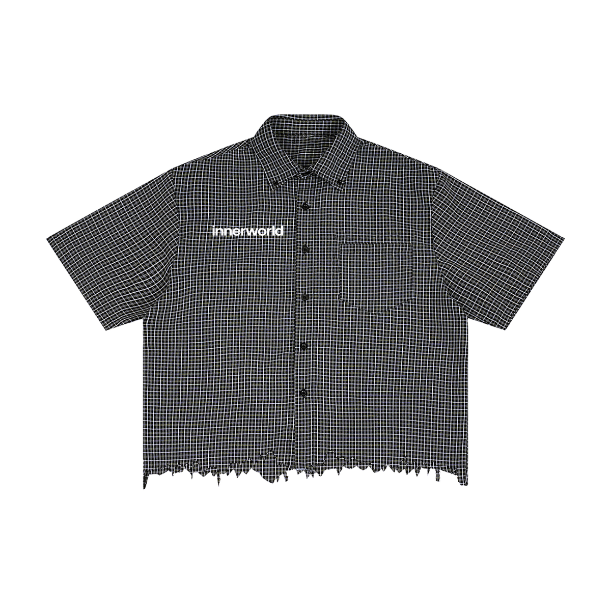 innerworld distressed plaid boxy tee