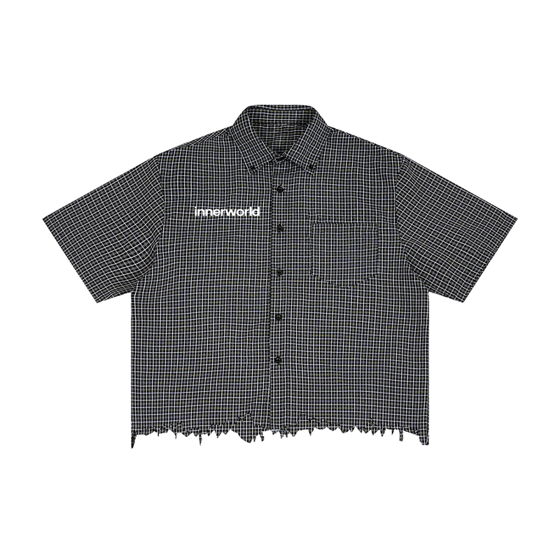 innerworld distressed plaid boxy tee